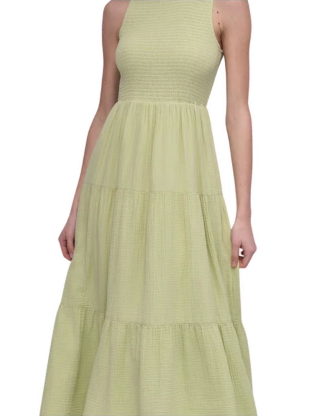 DKNY Light Green Sleeveless Tiered Maxi Dress